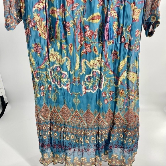 NWT Soft Surroundings Blue Mirapani Chiffon Boho Embroidered Maxi Boho Dress - Picture 11 of 11